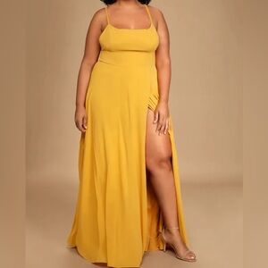 Lulus Dreamy Romance Mustard Yellow Backless Maxi Dress